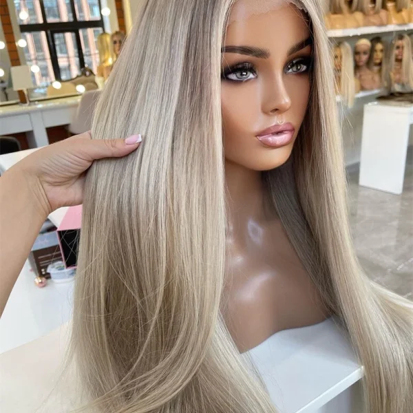 Women Long Ash Blonde 13x4 Lace Front Wigs Real Remy Human Hair Wigs Glueless