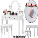 Vanity Set Makeup Dressing Table w/ 10Led 360° Rotating Lighted Mirror 5 Drawers