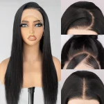 Natural Black Glueless Lace Front Wigs Long Straight Heat Resistant Hair Women