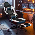 Fumahaus Adjustable Ergonomic Gaming Chair With Footrest Modern PU Leather Swive