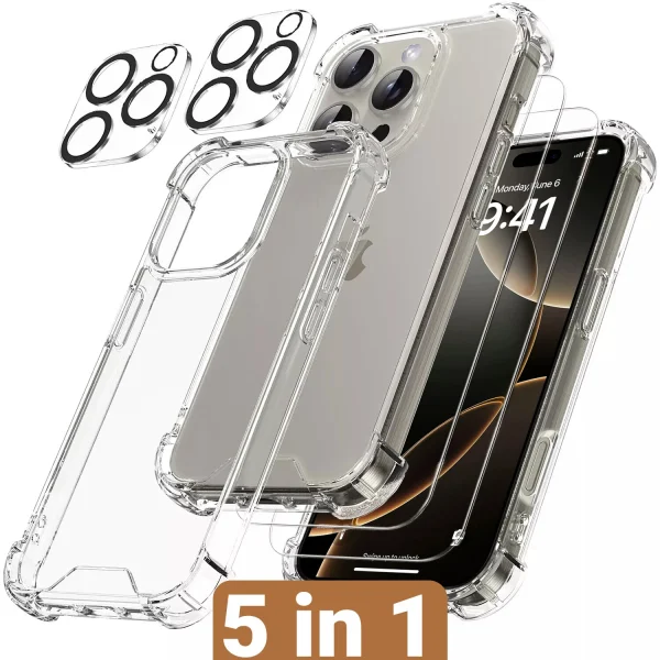 For iPhone 17 16 15 14 Pro Max Clear Shockproof Case +2*Screen +2*Lens Protector