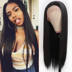 Heat Resistant Synthetic Lace Front Wigs Long Black Straight Glueless Soft Hair