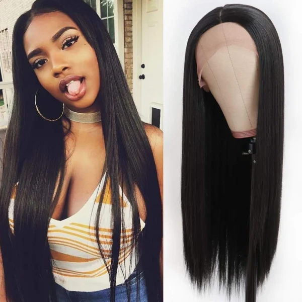 Heat Resistant Synthetic Lace Front Wigs Long Black Straight Glueless Soft Hair