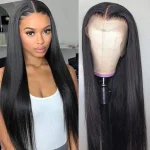24" Black Glueless Lace Front Wigs Synthetic Hair Long Straight Heat Resistant