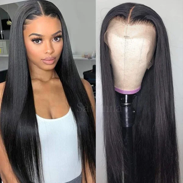 24" Black Glueless Lace Front Wigs Synthetic Hair Long Straight Heat Resistant