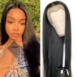 Lace Front Wig 24‘’ Synthetic Hair Black Wig Straight Long Heat Resistant Wigs