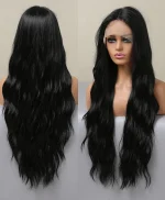 Glue Less Lace Front Wig Heat Resistant Synthetic Hair Natural Long Wavy Black