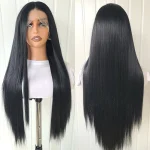 Layered Glue Less Lace Front Wig Synthetic Hair Black Long Straight