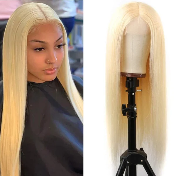 Long Straight 613 Light Blonde Hair Wig Synthetic Lace Front Wigs Heat Resistant