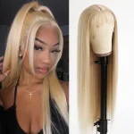 Women Long Lace Front Blonde Wigs Synthetic Hair Straight Wig Heat Safe Natural