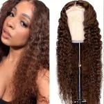 Brown Hair Lace Front Wigs Loose Curly Heat Safe Natural Hairline As Human Hair