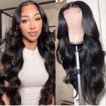 Glueless Lace Front Wigs Pre Plucked Soft as Human Hair Natural Black Loose Wavy