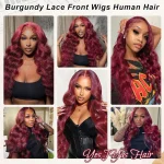 YesJYas 99J Burgundy Lace Front Wigs Human Hair 13X4 Body Wave HD 26Inch