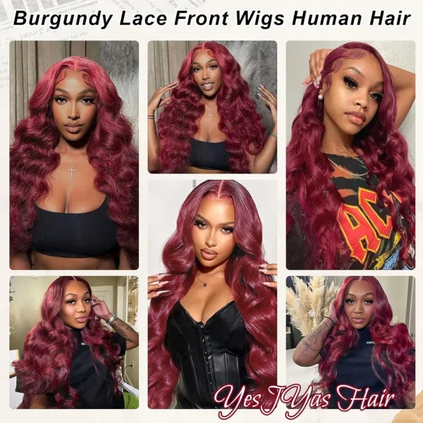 YesJYas 99J Burgundy Lace Front Wigs Human Hair 13X4 Body Wave HD 26Inch
