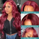 YesJYas 99J Burgundy Lace Front Wigs Human Hair 13X4 Body Wave HD 26Inch - Image 3