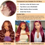 YesJYas 99J Burgundy Lace Front Wigs Human Hair 13X4 Body Wave HD 26Inch - Image 4