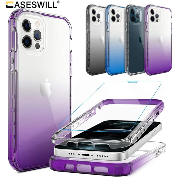 For iPhone 17 16 15 14 13 12 Pro Max 2in1 Clear TPU Gradient Rugged Case Cover