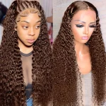 Brown Hair Lace Front Wigs Loose Curly Heat Safe Natural Hairline As Human Hair - Image 4